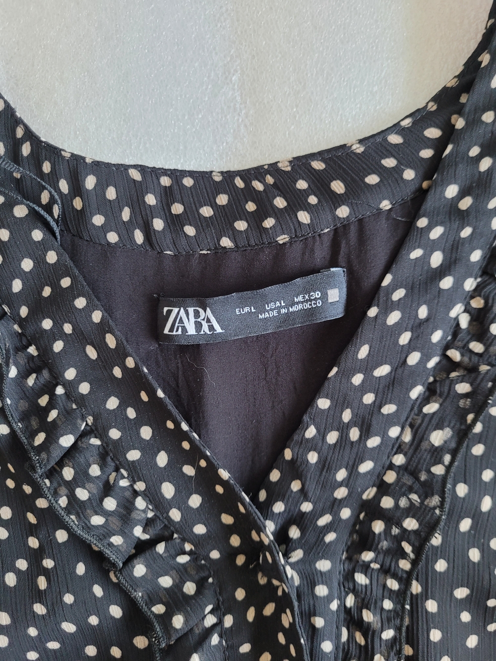 Zara Sheer Polka Dot Minidress With Ruffle Trim Black Cream Large - Picture 4 of 13